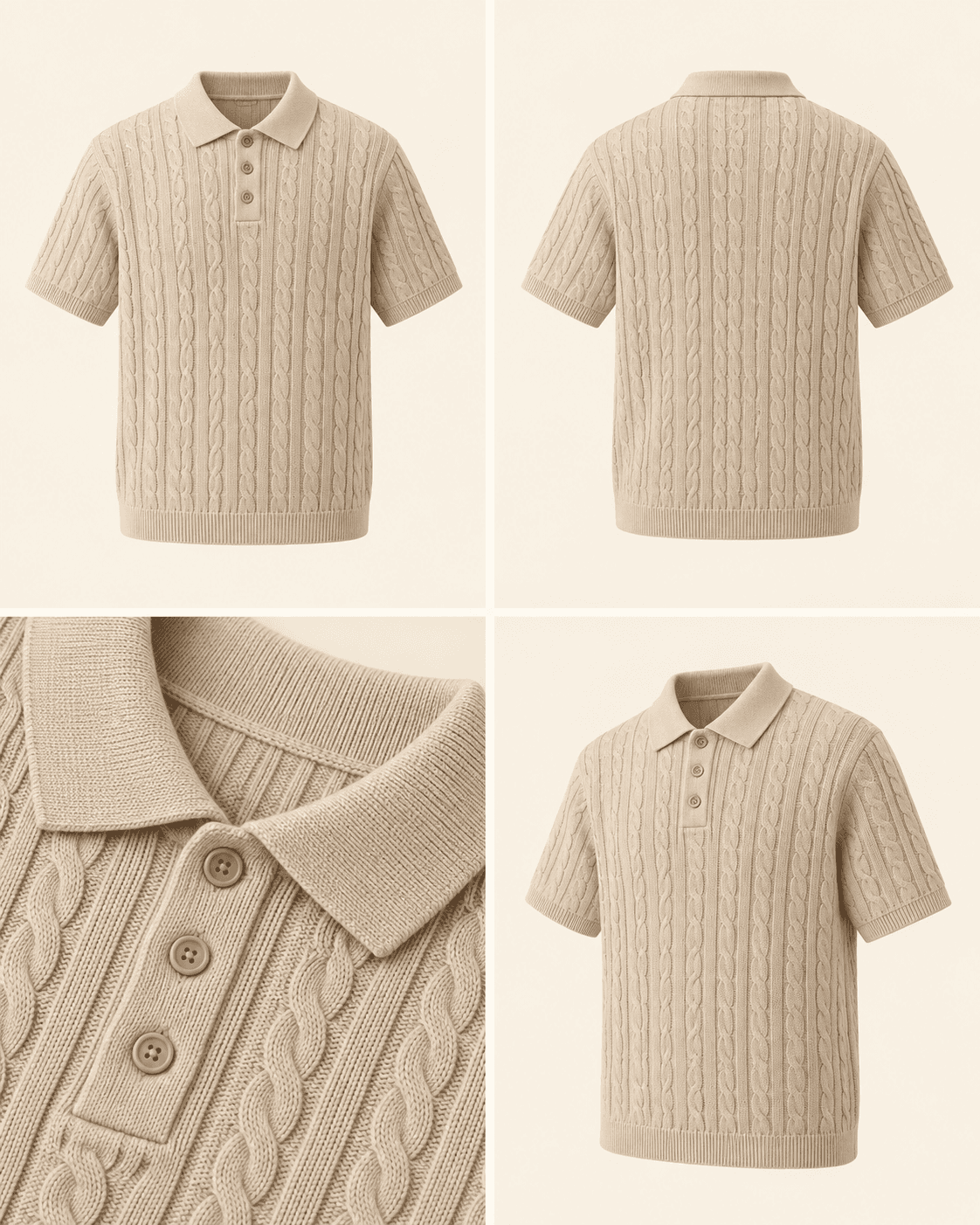 Cable-Knit Polo Sweater Beige