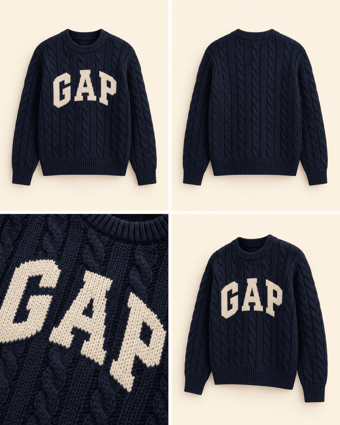 Logo Cable-Knit Sweater Navy